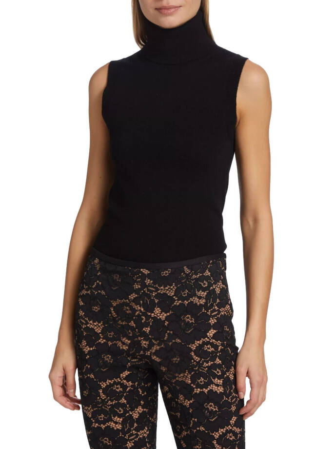 Michael Kors Collection Cashmere Sleeveless Turtleneck Sweater Women's L Black