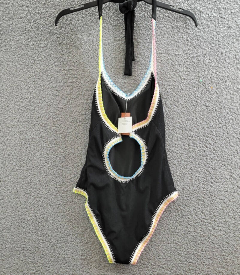 Ferrarini x PQ Crochet-Trim One-Piece Swimsuit Women's L Black Multi Tie Closure