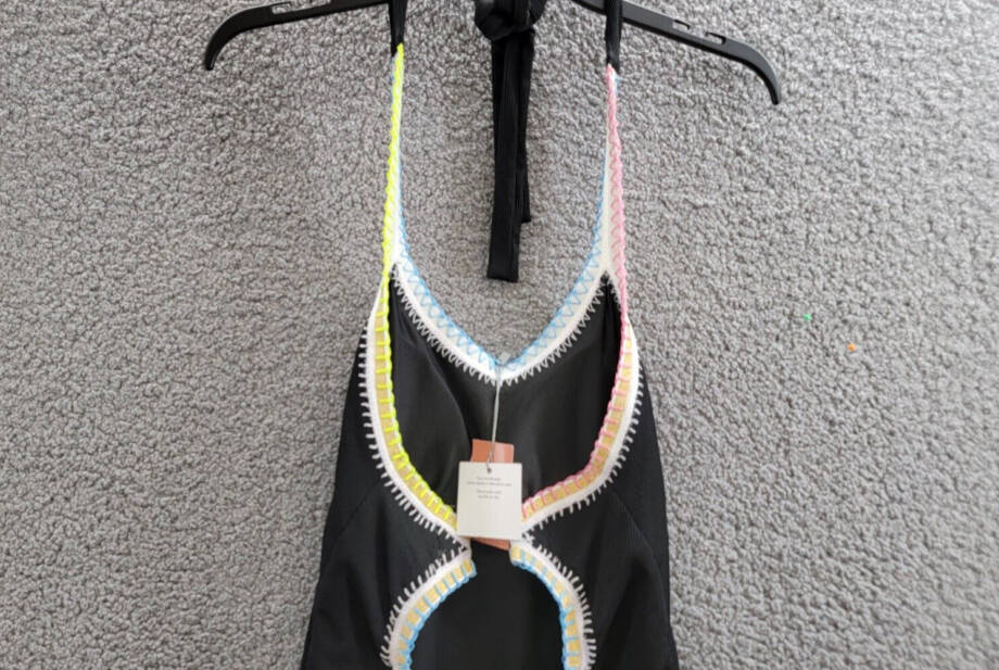 Ferrarini x PQ Crochet-Trim One-Piece Swimsuit Women's L Black Multi Tie Closure