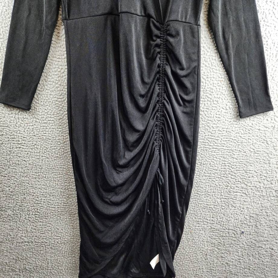 Nina Parker Trendy Plus Size Ruched Slinky Dress Women's 1X Black VNeck Pullover