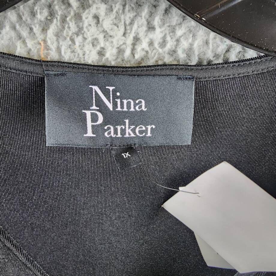 Nina Parker Trendy Plus Size Ruched Slinky Dress Women's 1X Black VNeck Pullover