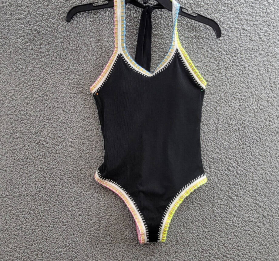 Ferrarini x PQ Crochet-Trim One-Piece Swimsuit Women's S Black Multi Tie Closure
