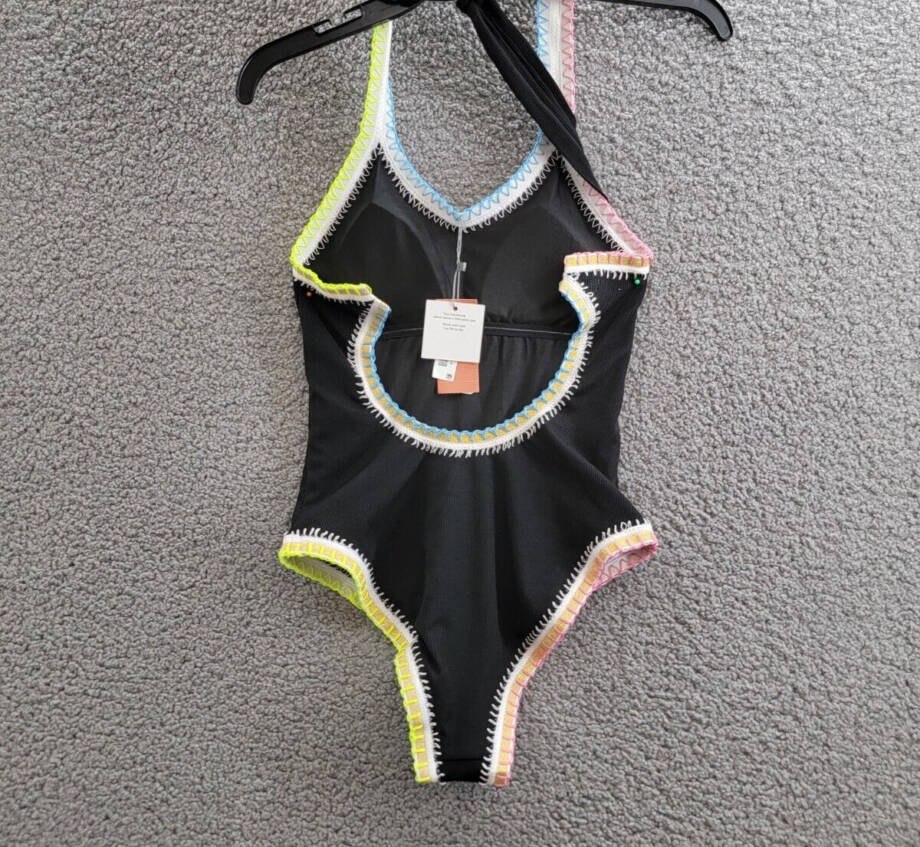 Ferrarini x PQ Crochet-Trim One-Piece Swimsuit Women's S Black Multi Tie Closure