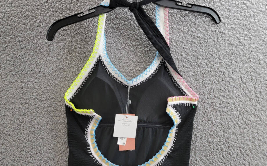 Ferrarini x PQ Crochet-Trim One-Piece Swimsuit Women's S Black Multi Tie Closure