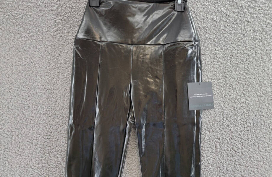 Norma Kamali Faux Leather Slit Hem Leggings Women's S Black Elastic Waist PullOn