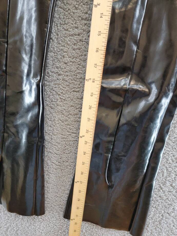Norma Kamali Faux Leather Slit Hem Leggings Women's S Black Elastic Waist PullOn