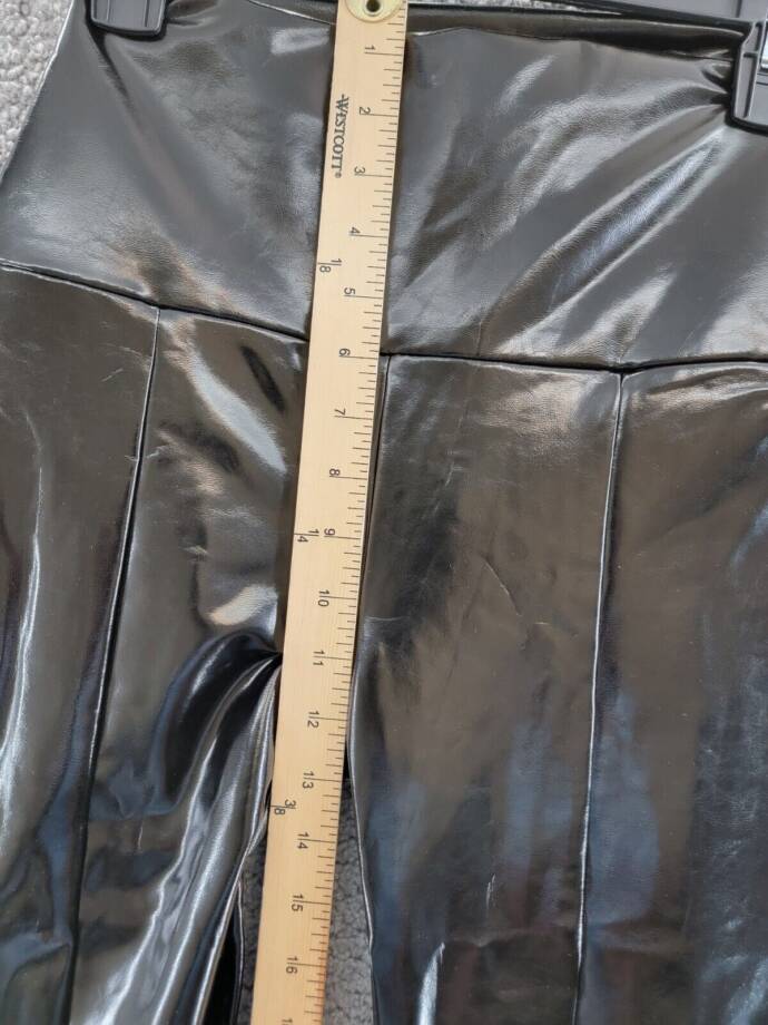Norma Kamali Faux Leather Slit Hem Leggings Women's S Black Elastic Waist PullOn