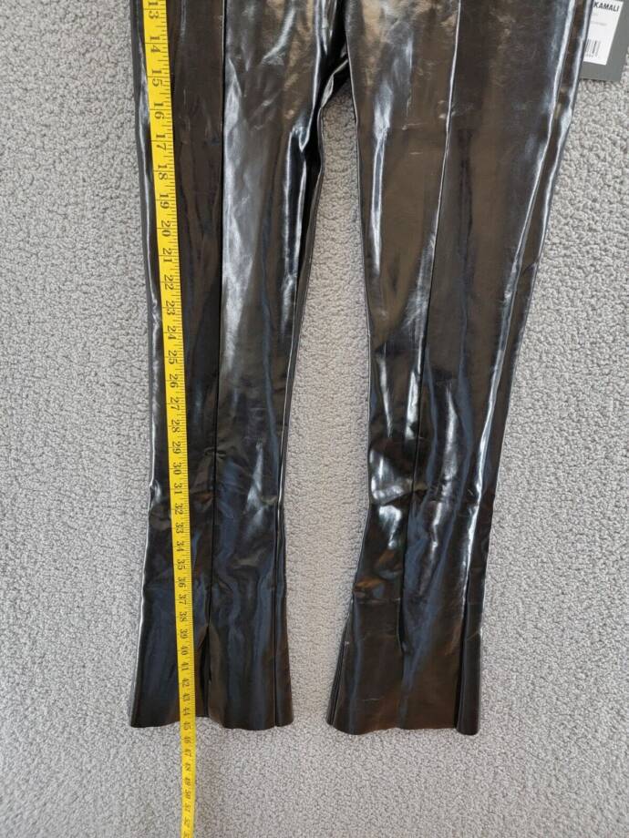 Norma Kamali Faux Leather Slit Hem Leggings Women's S Black Elastic Waist PullOn