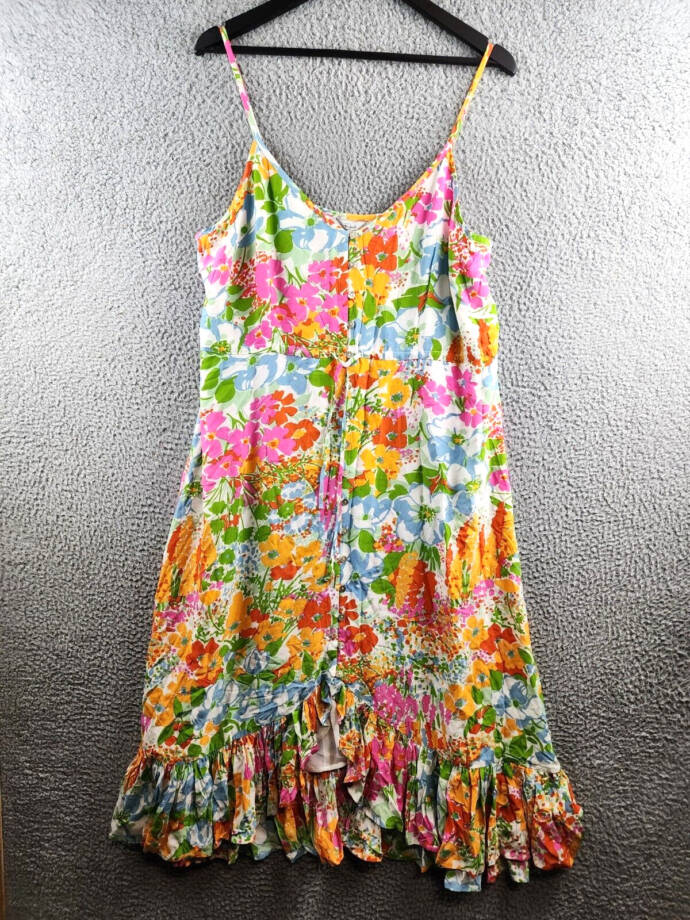 Rails Frida Drawstring Mid-Calf MIDI Floral Dress Women's XL Multi High/Low Hem