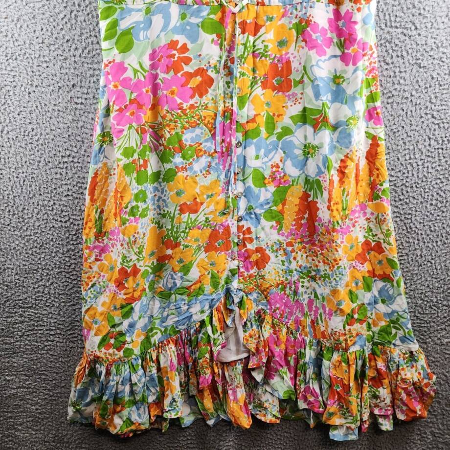 Rails Frida Drawstring Mid-Calf MIDI Floral Dress Women's XL Multi High/Low Hem