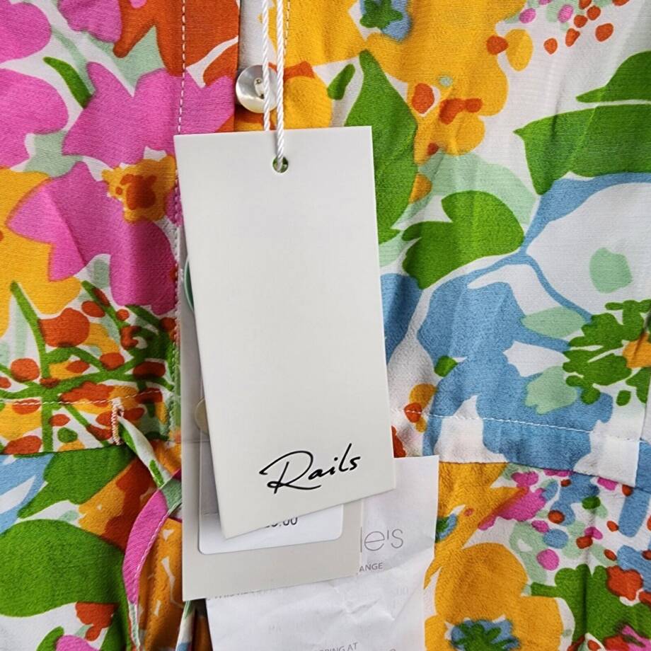Rails Frida Drawstring Mid-Calf MIDI Floral Dress Women's XL Multi High/Low Hem