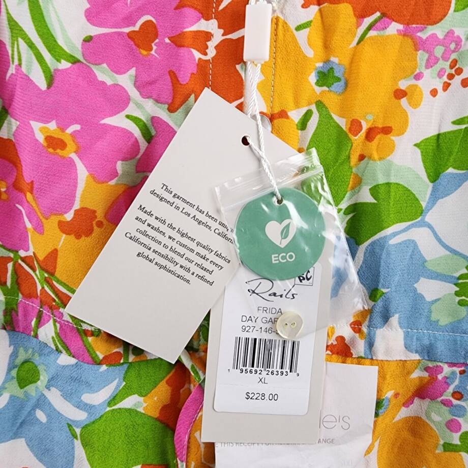 Rails Frida Drawstring Mid-Calf MIDI Floral Dress Women's XL Multi High/Low Hem