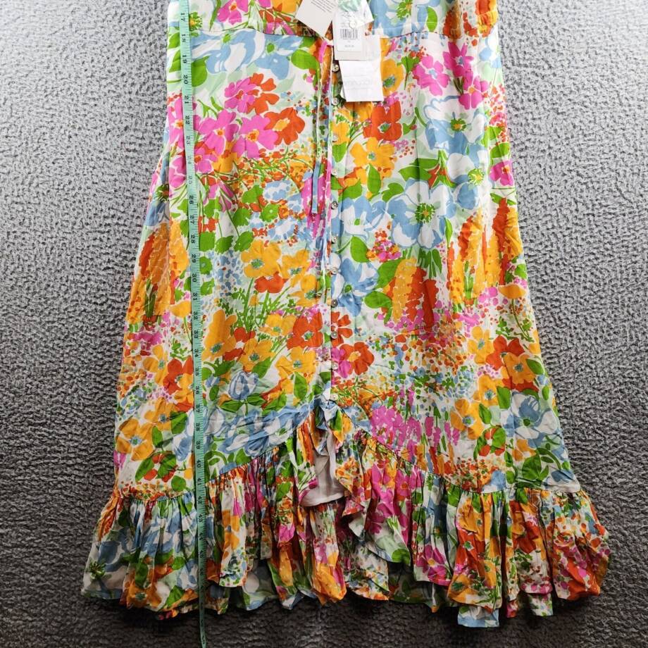 Rails Frida Drawstring Mid-Calf MIDI Floral Dress Women's XL Multi High/Low Hem