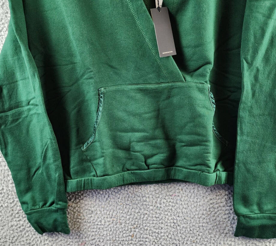Monrow Super Soft Fleece V Neck Hoodie Women's S Evergreen Pullover Long Sleeves