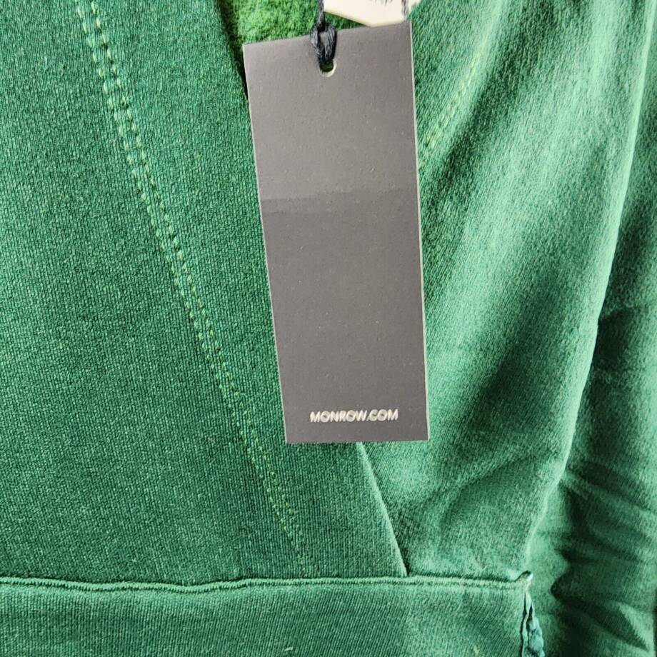 Monrow Super Soft Fleece V Neck Hoodie Women's S Evergreen Pullover Long Sleeves