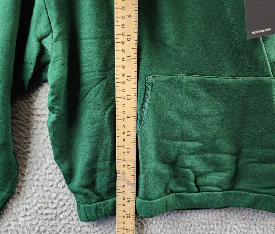 Monrow Super Soft Fleece V Neck Hoodie Women's S Evergreen Pullover Long Sleeves