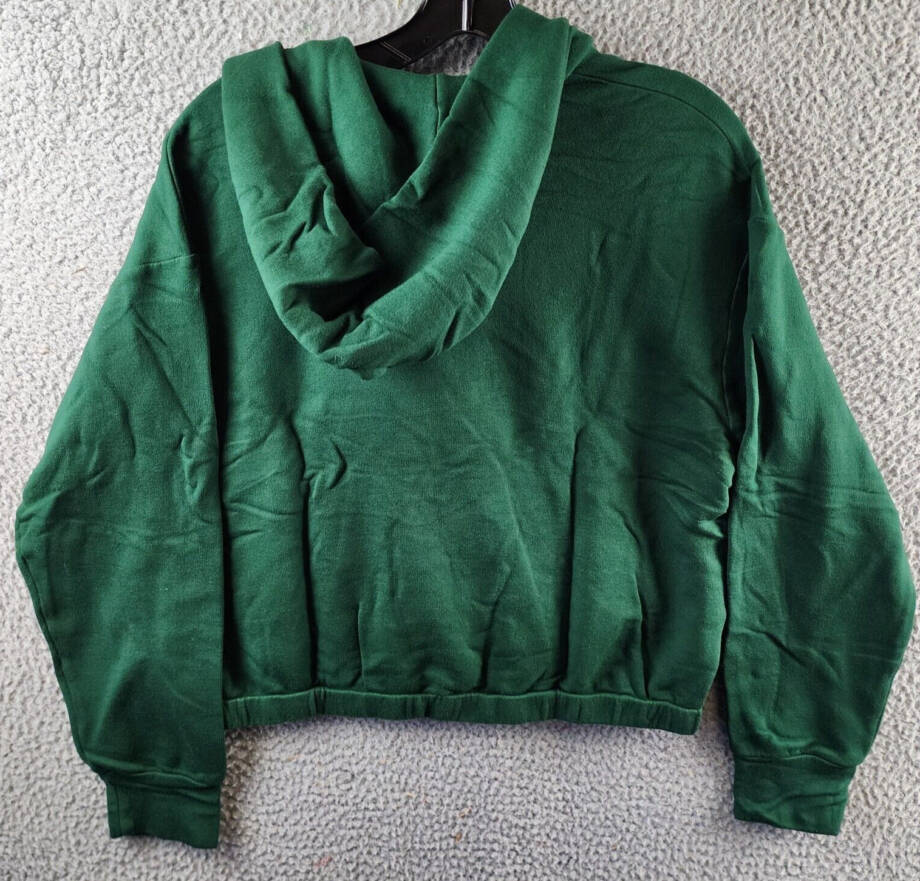 Monrow Super Soft Fleece V Neck Hoodie Women's S Evergreen Pullover Long Sleeves