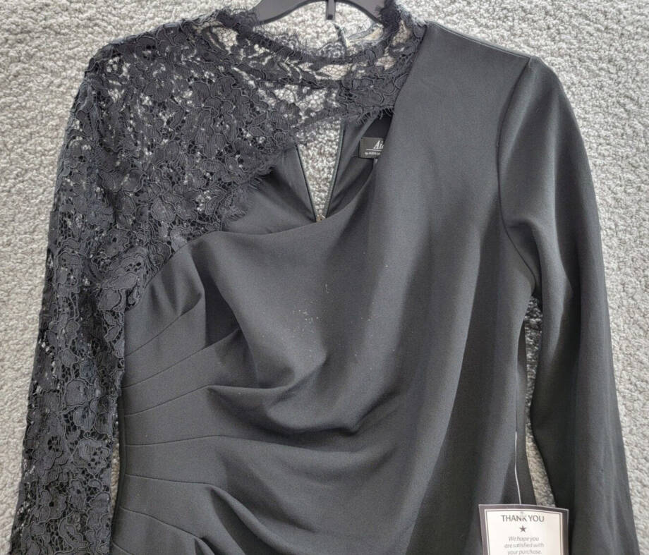 Aidan by Adrianna Papell Lace Trim Knit Crepe Mini Dress Women's 16 Black Lined~