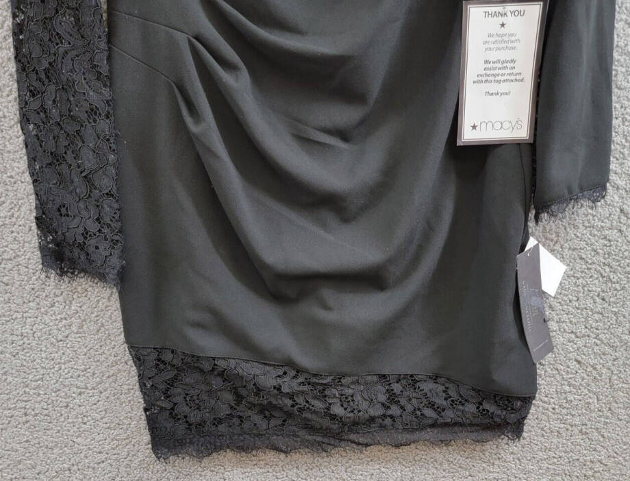Aidan by Adrianna Papell Lace Trim Knit Crepe Mini Dress Women's 16 Black Lined~