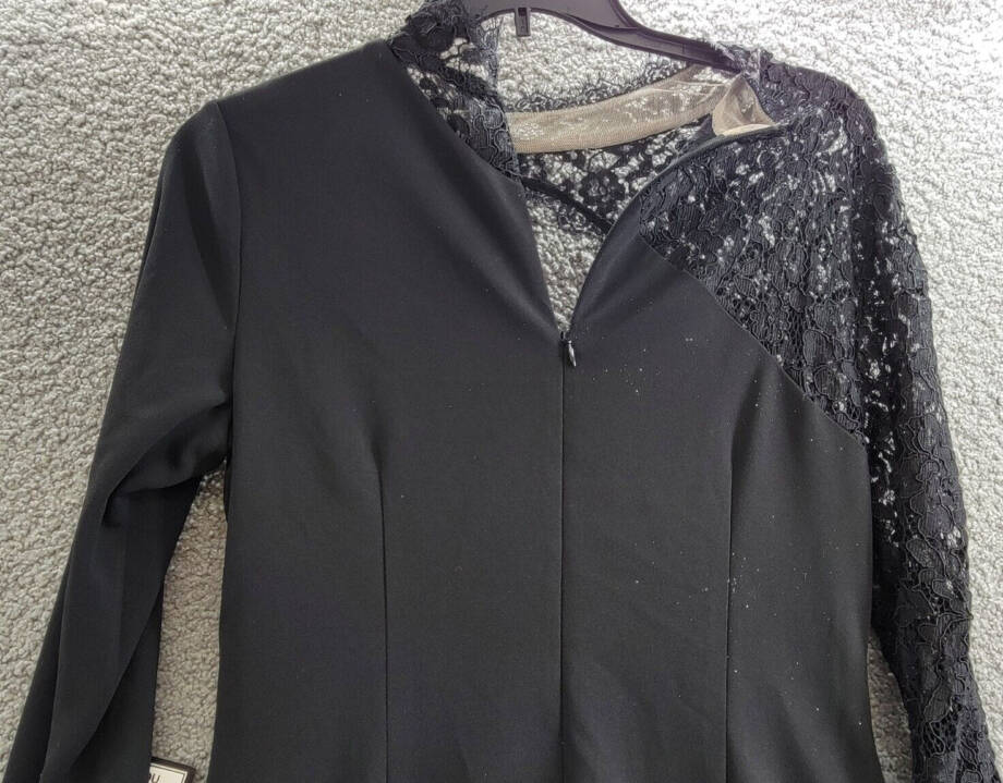 Aidan by Adrianna Papell Lace Trim Knit Crepe Mini Dress Women's 16 Black Lined~