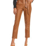Lucy Paris Faux Leather Paperbag-Waist Pants Women's S Cognac Zip Fly Hook