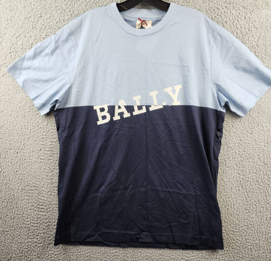 Bally Colorblocked Logo Tee Men's M Poolside/Midnight Crew Neck Short Sleeve