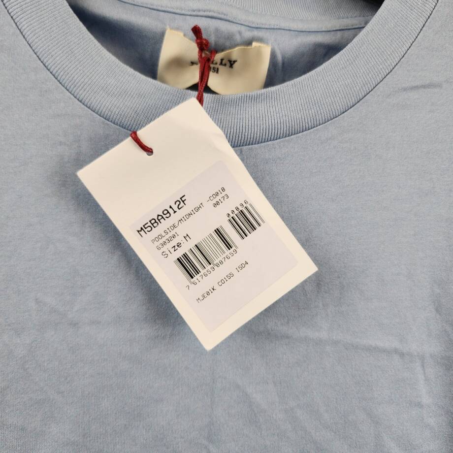 Bally Colorblocked Logo Tee Men's M Poolside/Midnight Crew Neck Short Sleeve