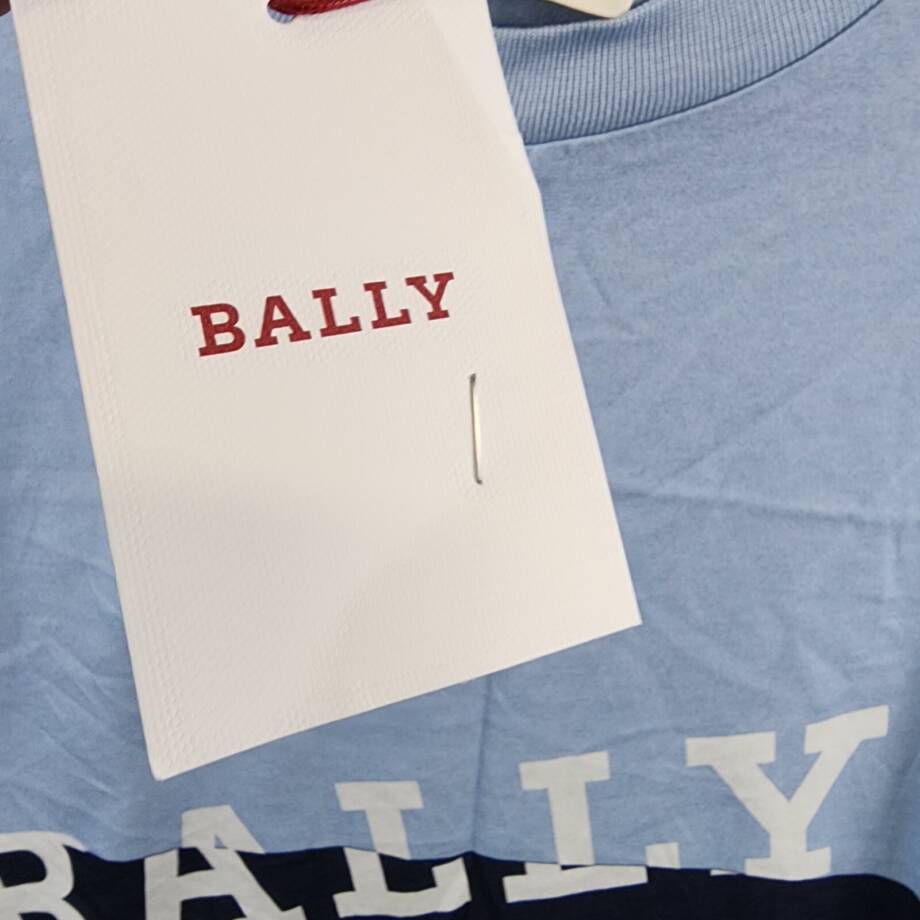 Bally Colorblocked Logo Tee Men's M Poolside/Midnight Crew Neck Short Sleeve