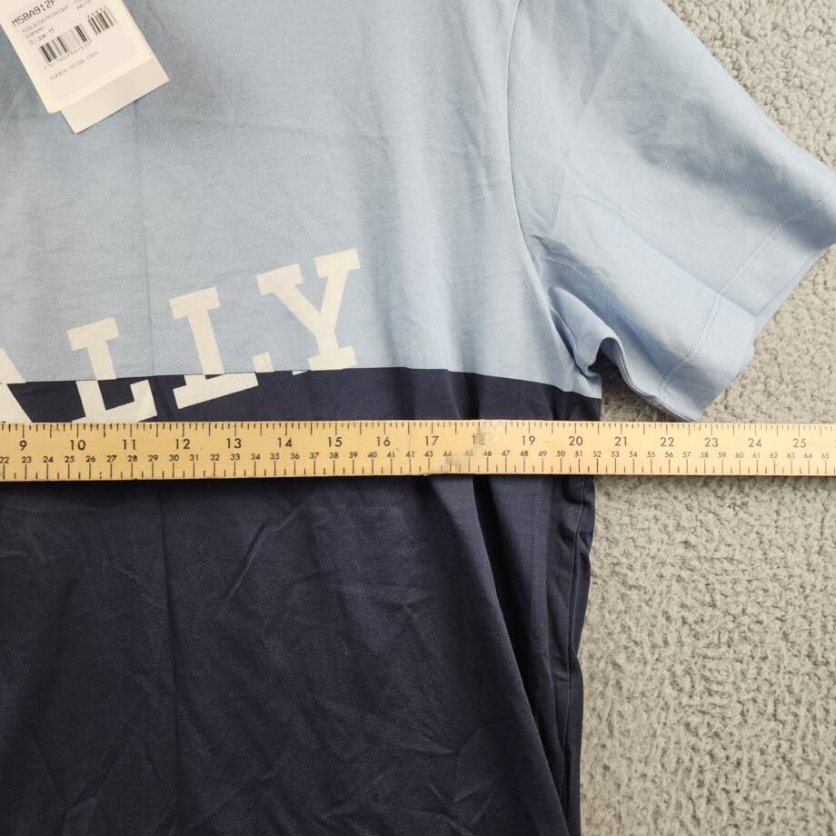 Bally Colorblocked Logo Tee Men's M Poolside/Midnight Crew Neck Short Sleeve
