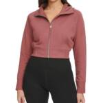 Calvin Klein Zippered Cropped Hoodie Women's L Sedona Ribbed Cuffs And Hem L/S