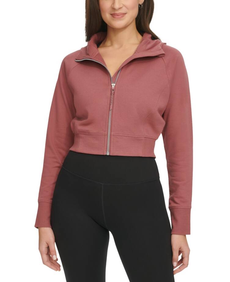 Calvin Klein Zippered Cropped Hoodie Women's L Sedona Ribbed Cuffs And Hem L/S