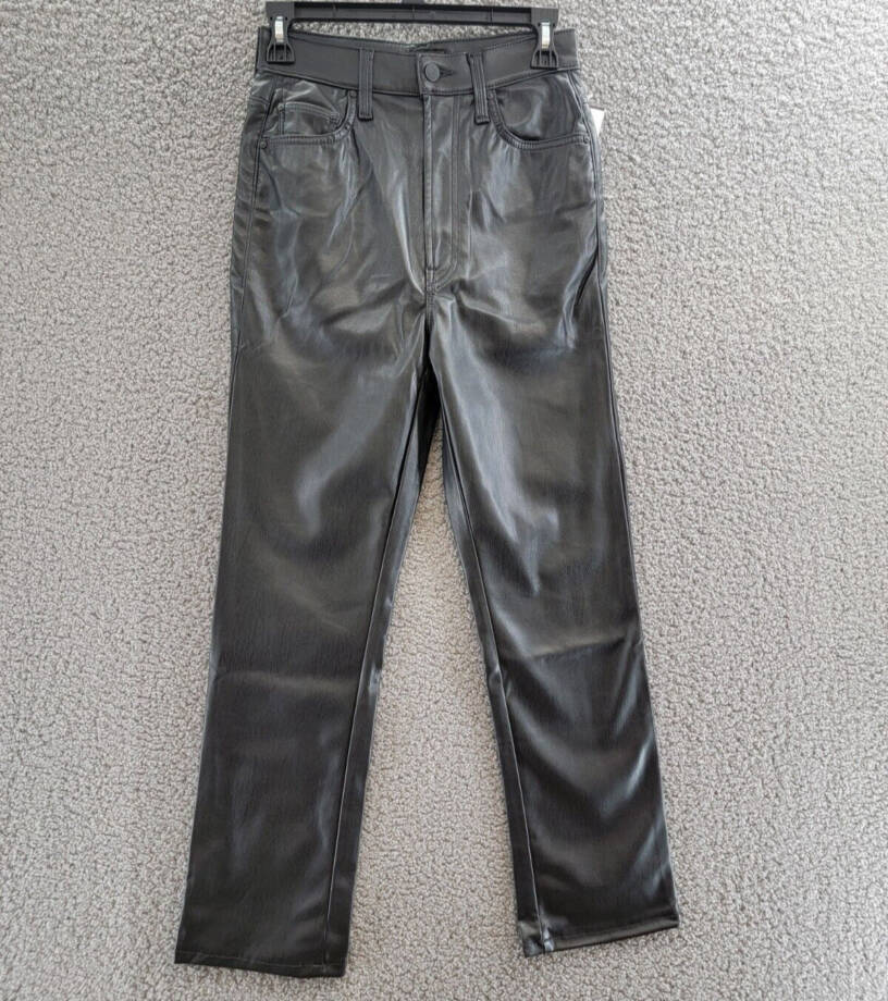 Mother High Rise Rider Faux Leather Jeans Women's 26 Black Zip/Button Closure