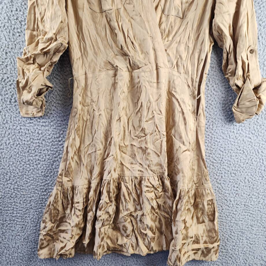 Lauren Ralph Lauren Jacquard Shirtdress Women's Birch Tan Side Zip Closure L/S
