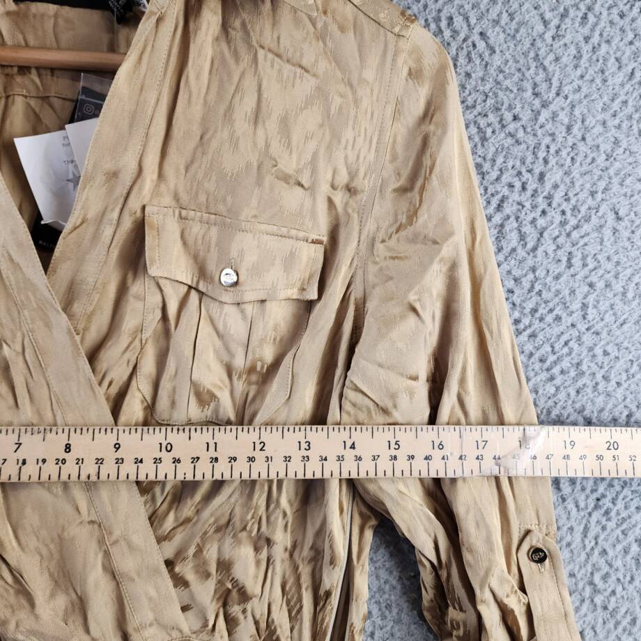 Lauren Ralph Lauren Jacquard Shirtdress Women's Birch Tan Side Zip Closure L/S