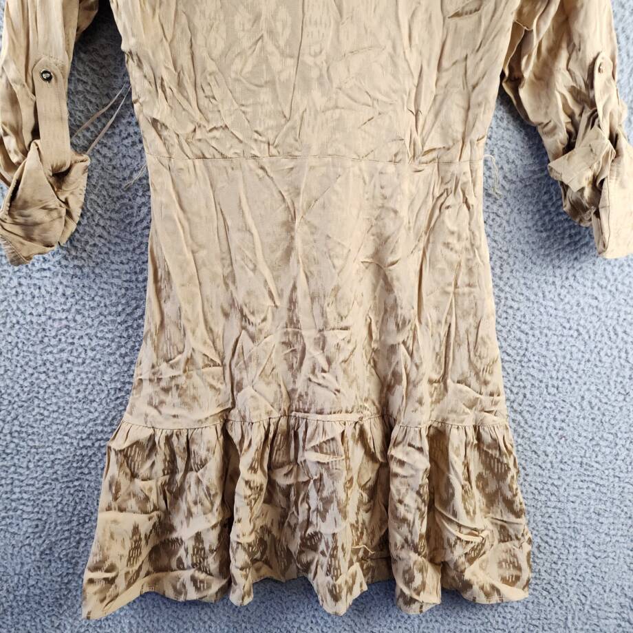 Lauren Ralph Lauren Jacquard Shirtdress Women's Birch Tan Side Zip Closure L/S