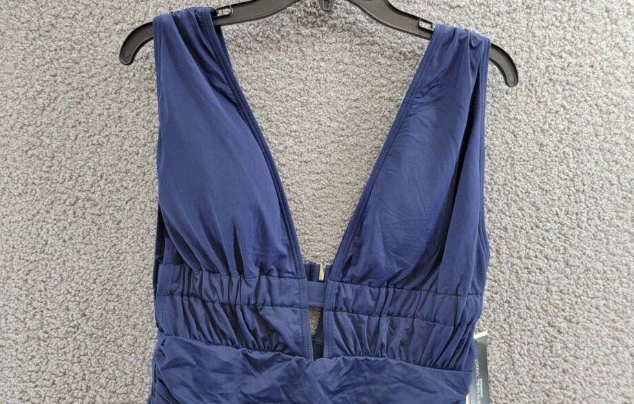 Carmen Marc Valvo Plunge-Neck Ruched One-Piece Swimsuit Women's 14 Maritime~
