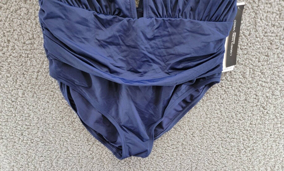 Carmen Marc Valvo Plunge-Neck Ruched One-Piece Swimsuit Women's 14 Maritime~