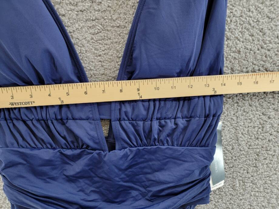 Carmen Marc Valvo Plunge-Neck Ruched One-Piece Swimsuit Women's 14 Maritime~