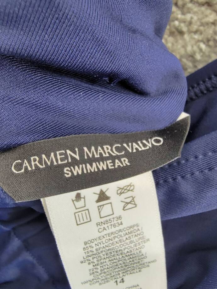 Carmen Marc Valvo Plunge-Neck Ruched One-Piece Swimsuit Women's 14 Maritime~