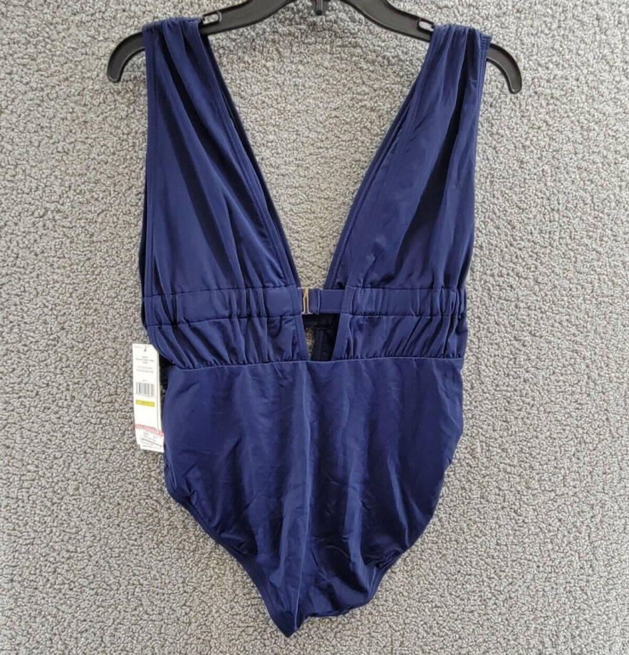 Carmen Marc Valvo Plunge-Neck Ruched One-Piece Swimsuit Women's 14 Maritime~