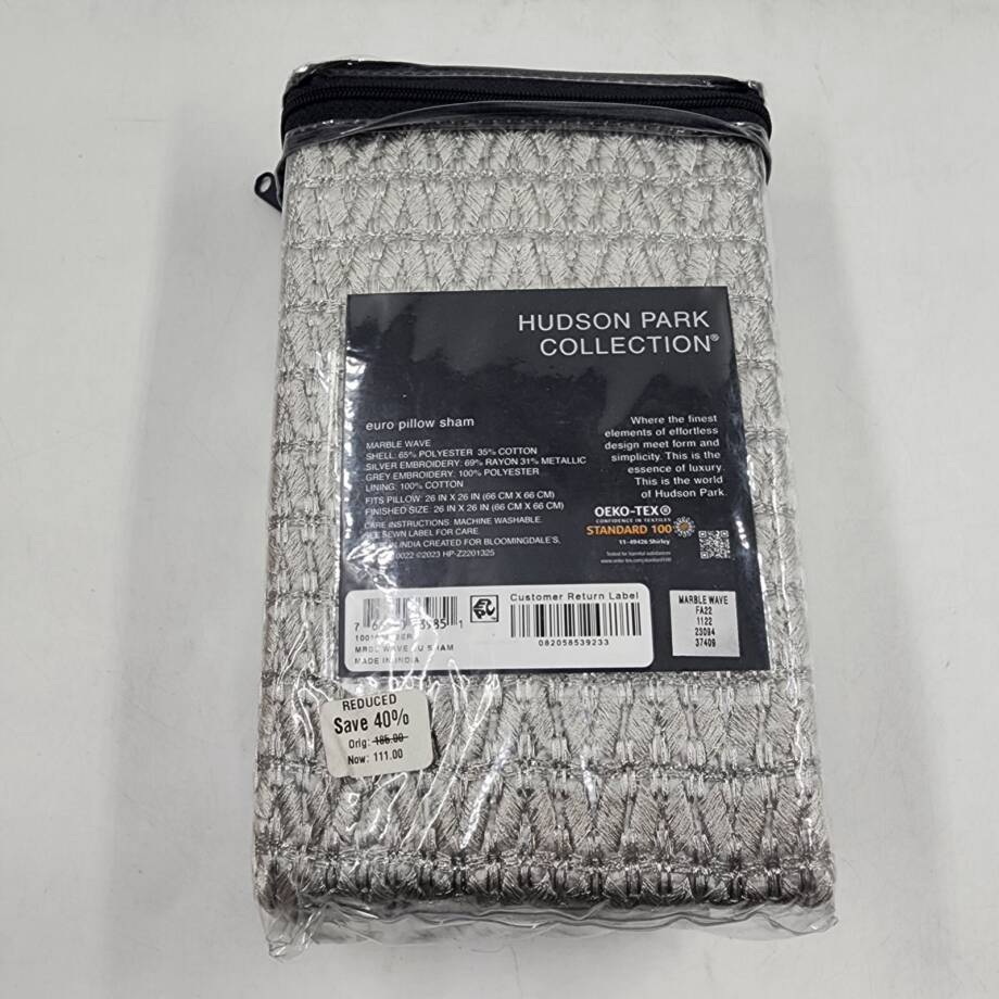 Hudson Park Collection Marble Wave Euro Pillow Sham 26 x 26in Silver Zip Closure