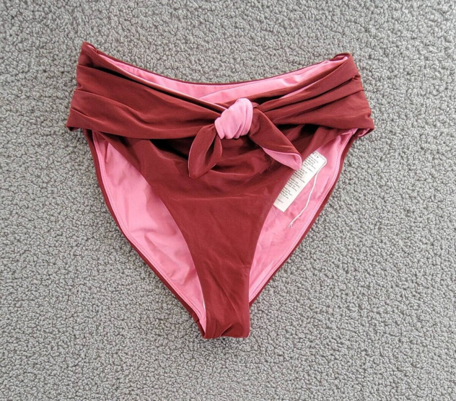 Veronica Beard Azoia Tie Front Bikini Bottoms Women's M Deep Brick Elastic Waist