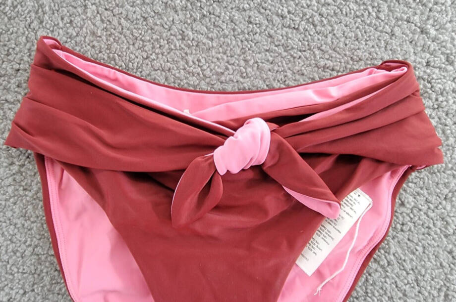 Veronica Beard Azoia Tie Front Bikini Bottoms Women's M Deep Brick Elastic Waist