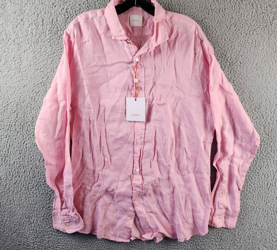 Swims Amalfi Linen Button Up Shirt Men's L Blush Pink Solid Collared Long Sleeve