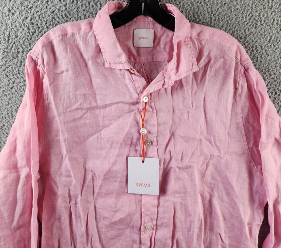 Swims Amalfi Linen Button Up Shirt Men's L Blush Pink Solid Collared Long Sleeve