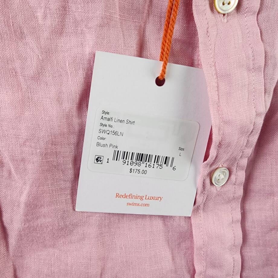 Swims Amalfi Linen Button Up Shirt Men's L Blush Pink Solid Collared Long Sleeve