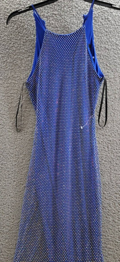 B. Darlin Embellished Rhinestone Halter Gown Juniors 5/6 Blue Sleeveless Button