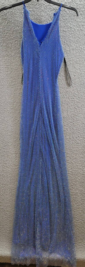 B. Darlin Embellished Rhinestone Halter Gown Juniors 5/6 Blue Sleeveless Button