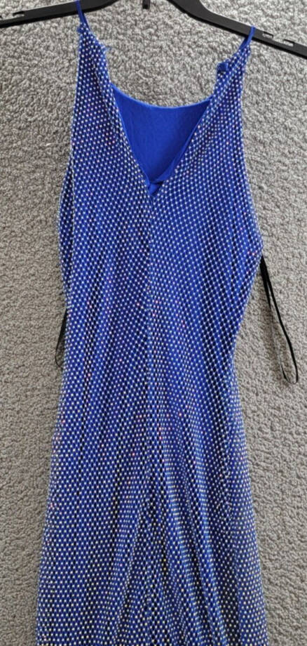 B. Darlin Embellished Rhinestone Halter Gown Juniors 5/6 Blue Sleeveless Button