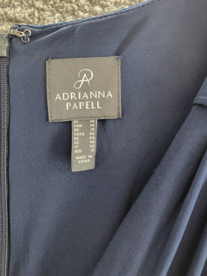 Adrianna Papell Pintucked Wide-Leg Jumpsuit Women's 14 Midnight Back Zip Closure